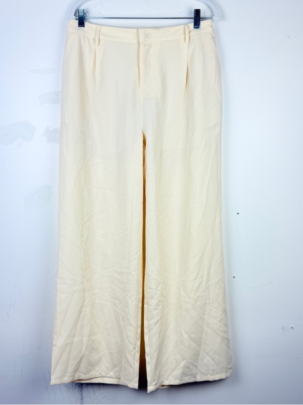 NWT LE LIS Wide Leg Pants Cream Linen Blend High Rise Clean Girl Minimalis